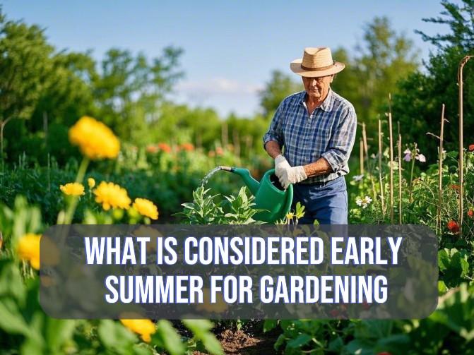 a person watering plants and image showcasing the text "What is considered early summer for gardening