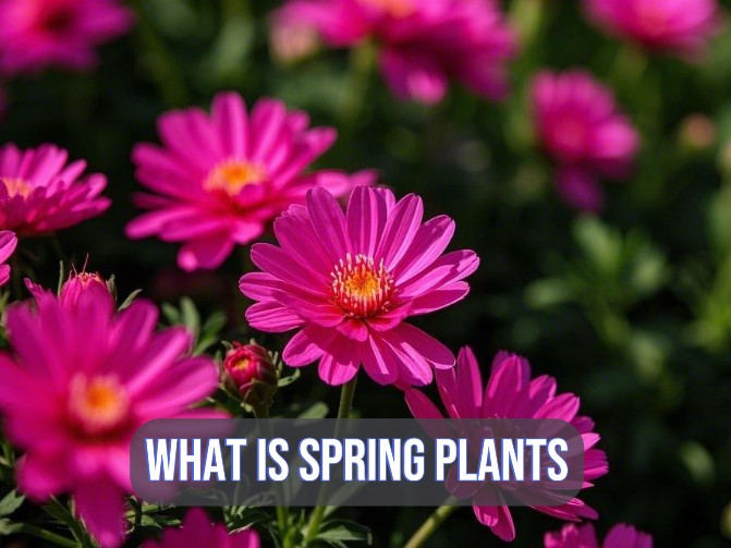 the image shows spring plants and text "What is spring plants"