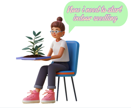 a woman sitting on the chair and holding seed trays for indoor seedling 