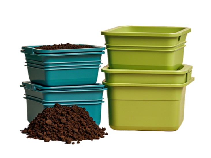 Platic bins for soil storage