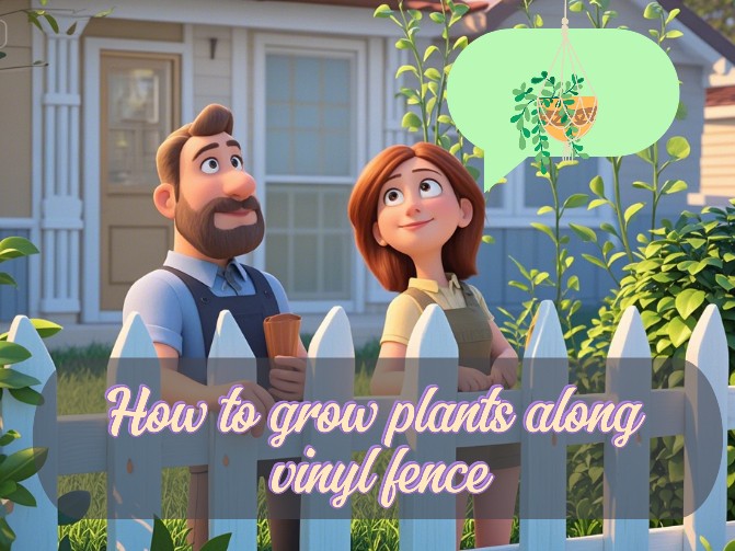 a man and woman thinking about growing plants along vinyl fence