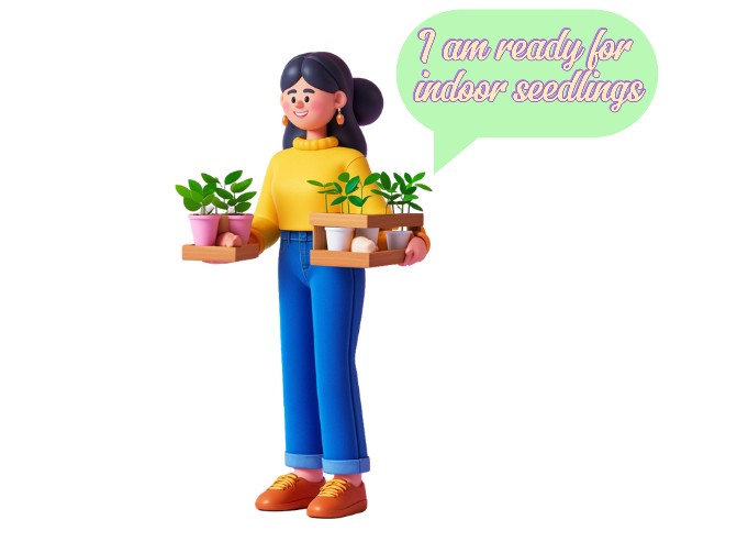 a woman holding seedling trays in hand 