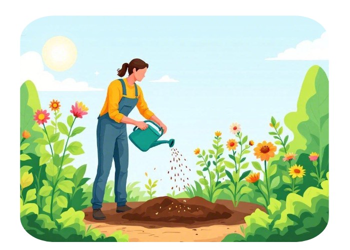 Fertilizing A woman fertilizing the summer plants