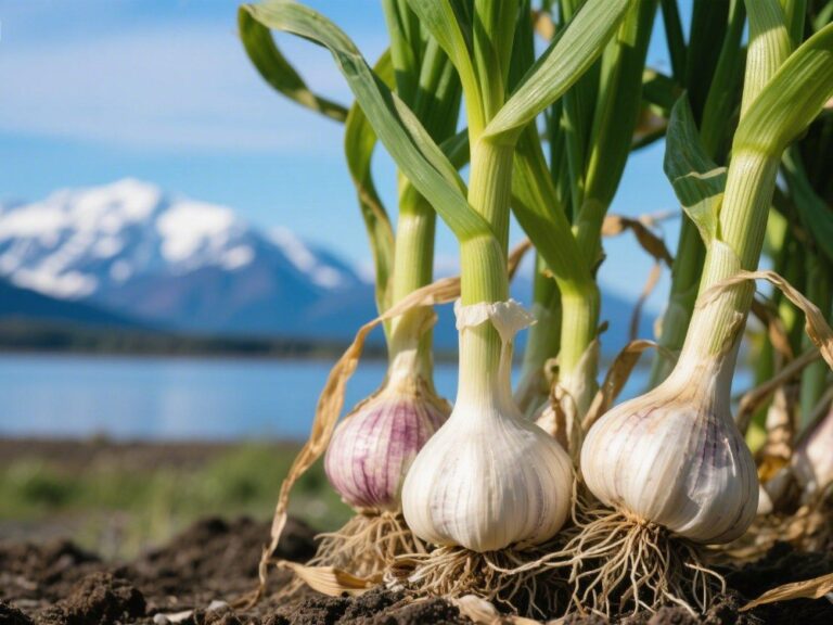 Garlic plants in Alaska