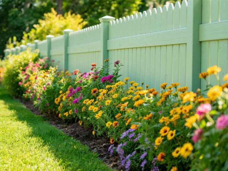 plants along vinyl fence