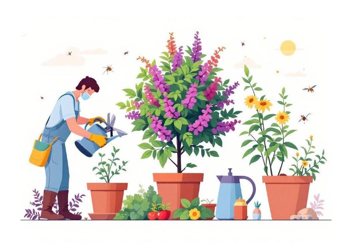 Pests and Disease Control A man controlling pests and disease on summer plants