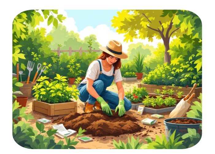 Prepare the soil a woman preparing the garden soil in summer