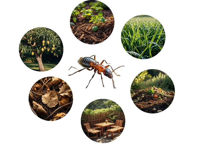 an infographic image representing requirements of termites in the garden