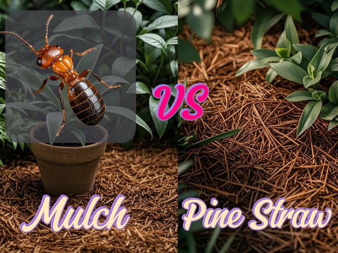 an infographic image showcasing the mulch and pine straw for termites protection in the garden