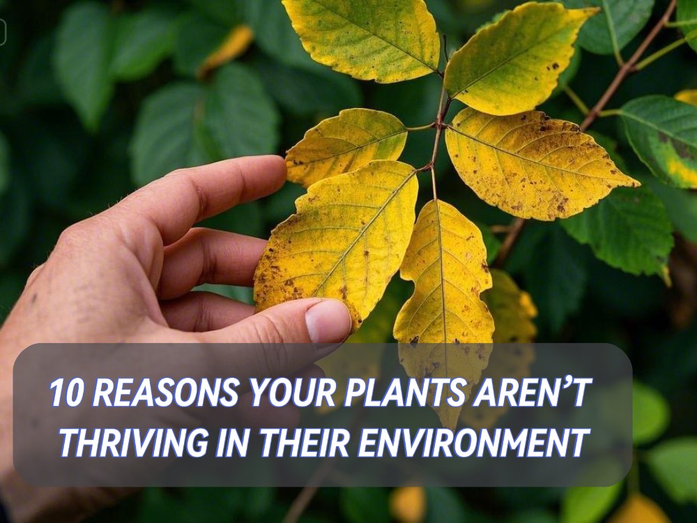 a person hand touching plant yellow and damage leaves representing 10 main reasons why plants are not growing well