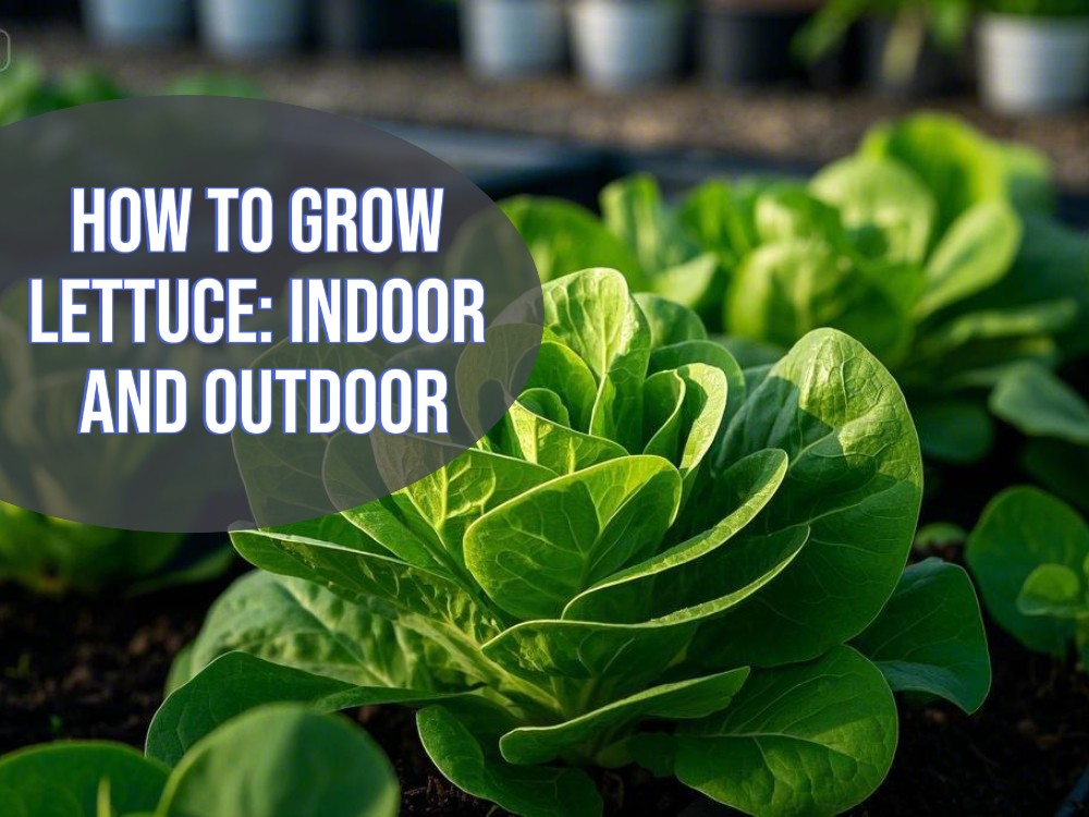 an informative image showcasing lettuce and text "How to grow lettuce indoor and outdoor