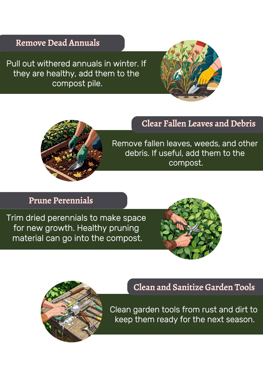 Clean Your Garden An image showcasing the first step in how to prepare garden for winter "Clean your garden"