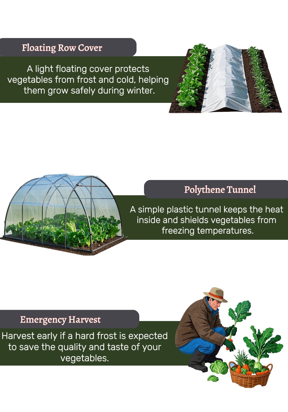 How to Protect Vegetables from Winter (1) An image shows tips to protect vegetables during winter