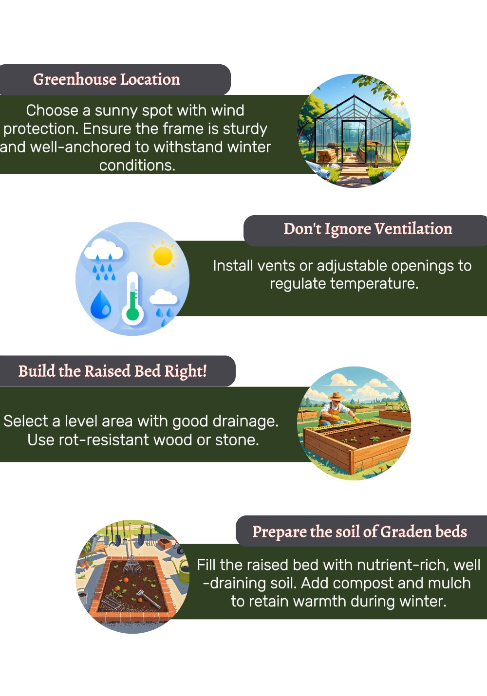 Make a Greenhouse and Raised Beds An image showcasing the third step in how to prepare garden for winter "Make a greenhouse and raised bed"