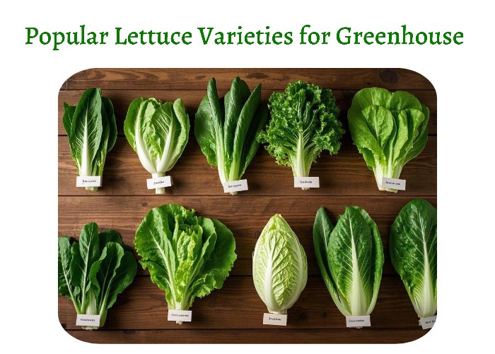 Popular Lettuce Varieties for Greenhouse (1) Different lettuce varieties arranged on a table with labeled tags