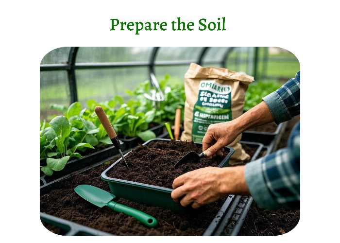Prepare the Soil Hands preparing nutrient-rich soil in a container for lettuce planting.