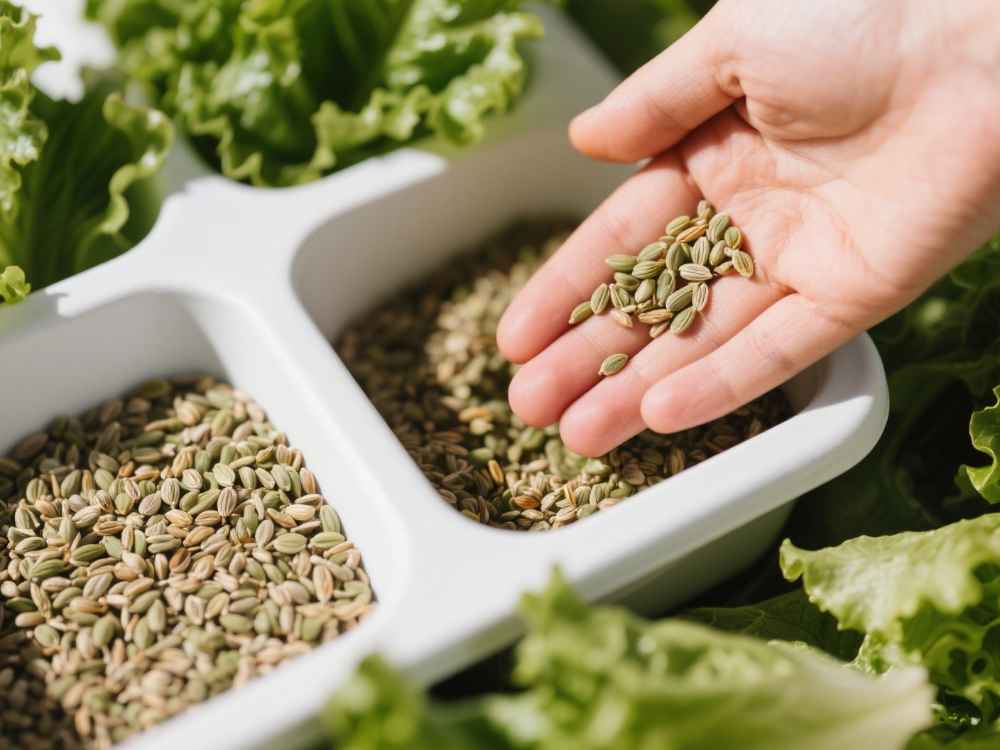 lettuce seeds lettuce seeds in the hand