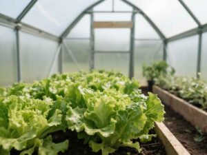 lettuce is growing in a greenhouse