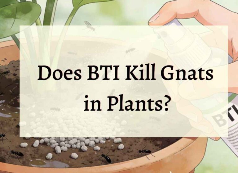 an illustration image showcasing the text "Does BTI Kill Gnats in Plants?"
