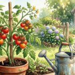 tomato plant and waterinf can