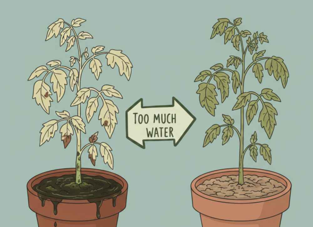 Underwatering vs overwatering tomato plants