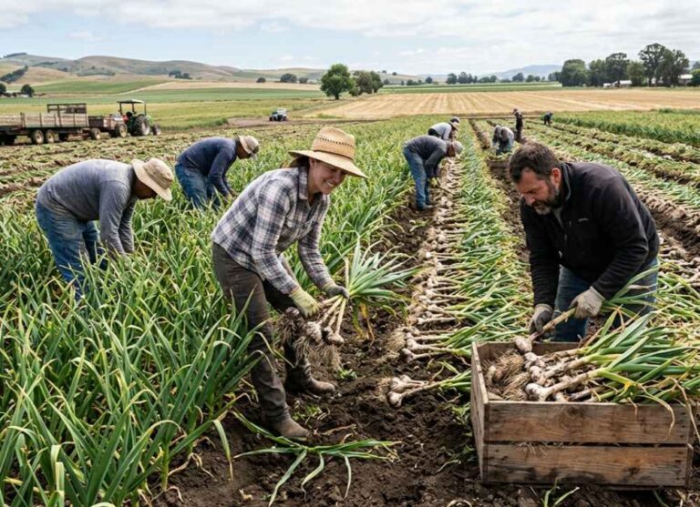 Garlic harvesting signs