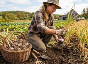 harvesting fall planted garlic