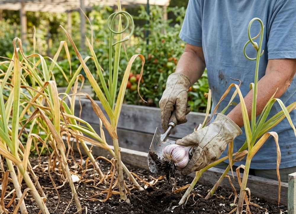 signs spring planted garlic is ready to harvest 