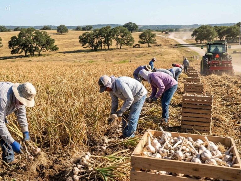 harvesting garlic in texas