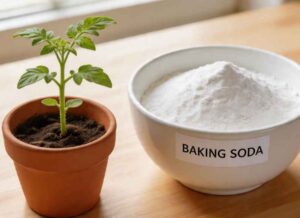 an image showing baking soda and plant on the table