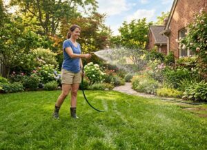 an image of watering grass in lawn