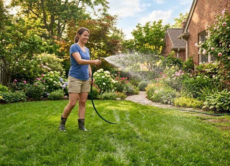 an image of watering grass in lawn