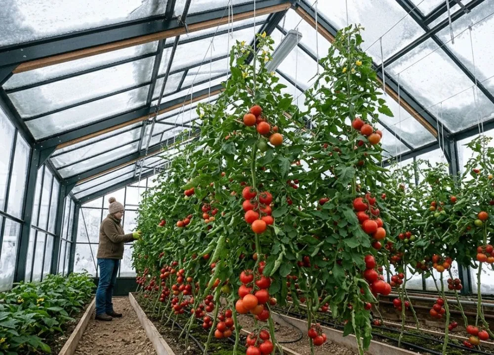 Tomatoes in a Greenhouse in the Winter