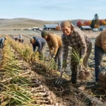 harvesting october planted garlic in october