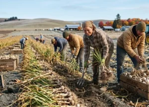 harvesting october planted garlic in october
